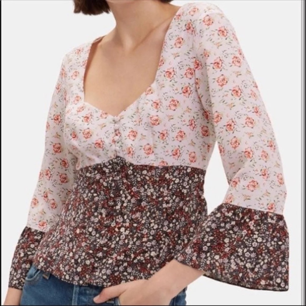 NWT Intermix Doryll silk floral bell sleeve top